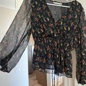 Abercrombie & Fitch Black Wrap Tie Front Blouse